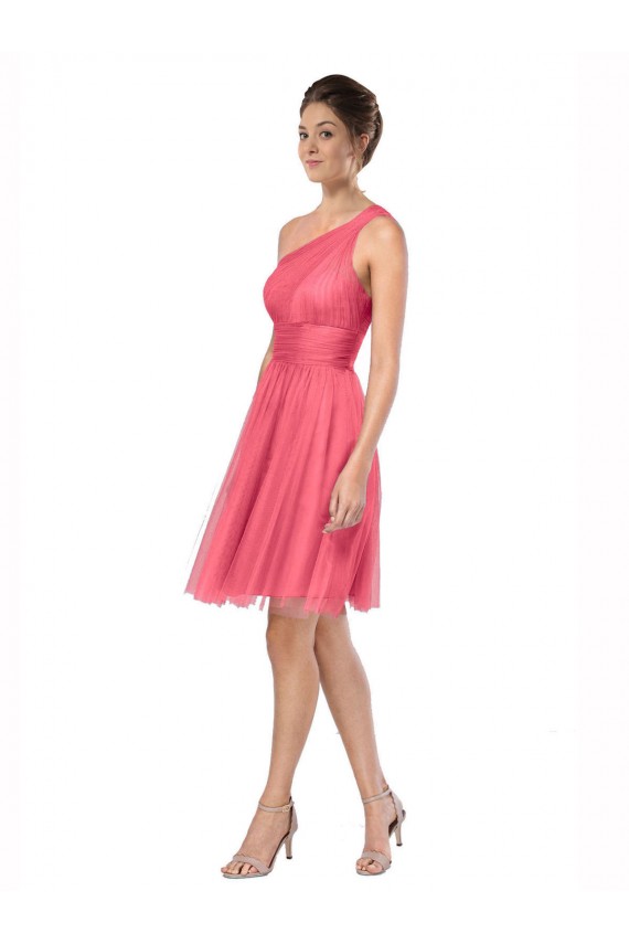 Outlet One Shoulder Short Knee Length Tulle Bridesmaid Dress UK