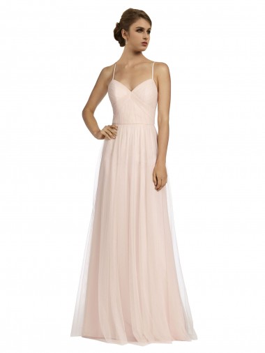 Outlet Long Draped Back A-Line Tulle Bridesmaid Dress with Pleated Bodice UK
