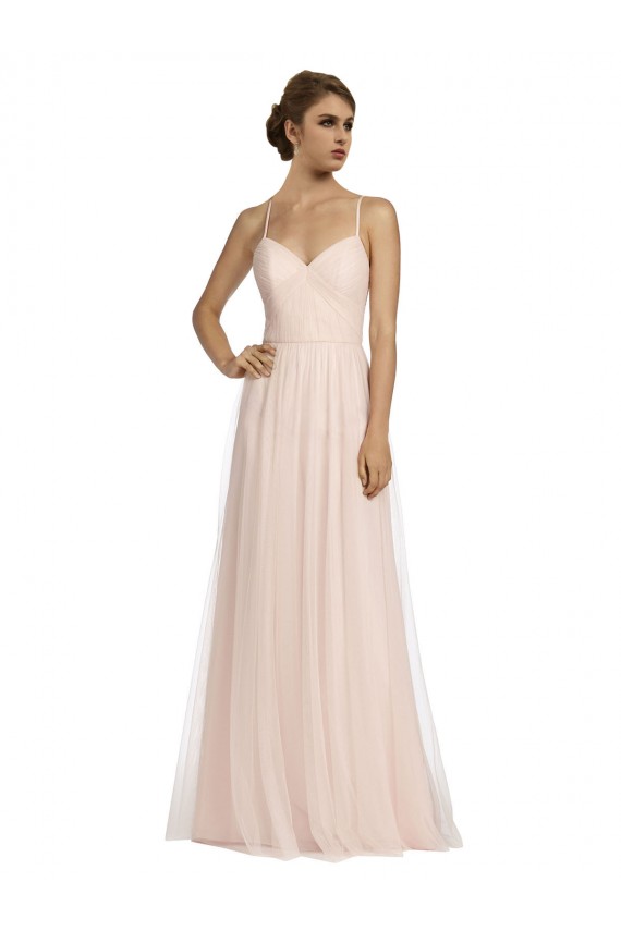 Outlet Long Draped Back A-Line Tulle Bridesmaid Dress with Pleated Bodice UK