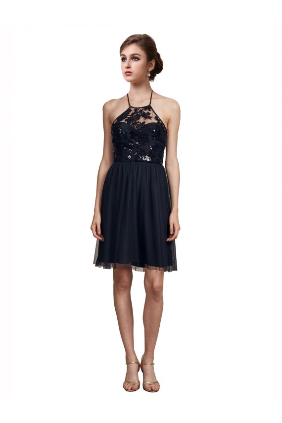 Outlet High Neck Illusion Bodice Bridesmaids Dress UK