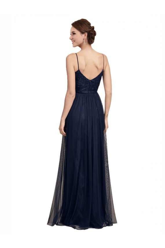 Outlet Spaghetti Strap Tulle Bridesmaids Dress with Ballerina Neckline UK