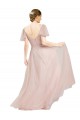 Outlet Long V-Neck Flutter Sleeves Tulle Bridesmaid Dress UK