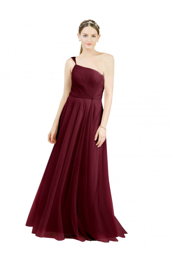 Outlet One Shoulder Floor Length Long Tulle Bridesmaid Dress UK