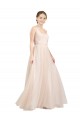 Outlet Scooped Neckline Long Tulle Bridesmaid Dress with Open Back UK