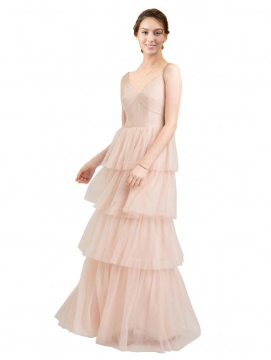 Outlet V-Neck A-Line Layered Long Tulle Bridesmaid Dress UK