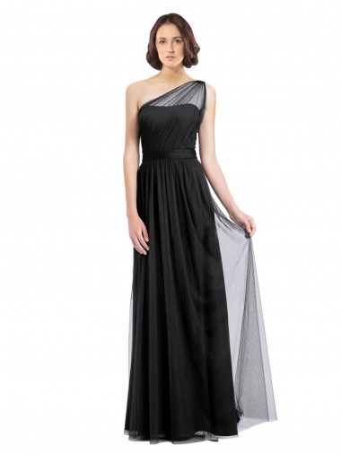 Outlet Ruched Long Soft Tulle Bridesmaid Dress with Sheer Netting Shoulder Strap UK