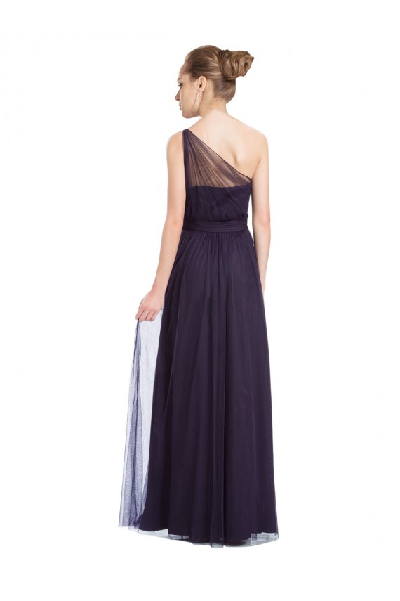 Outlet Ruched Long Soft Tulle Bridesmaid Dress with Sheer Netting Shoulder Strap UK