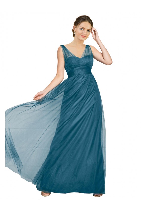 Outlet Long V-Neck Soft Tulle Bridesmaid Dress UK