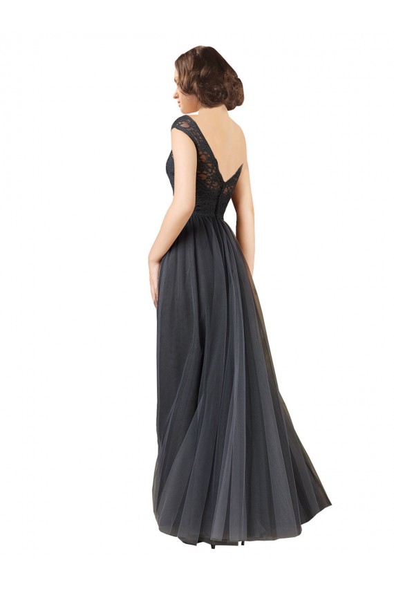 Outlet Long Bateau Tulle Bridesmaid Dress with Lace Bodice UK