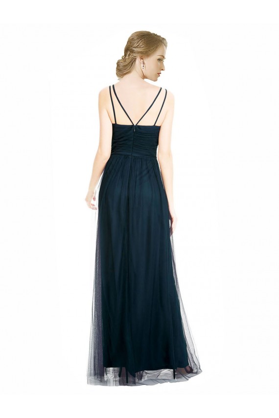Outlet Full Length Long Tulle Bridesmaid Dress with V-Neck Criss-Cross Ruched Top UK