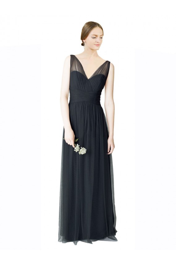 Outlet Long Tulle Bridesmaid Dress with Illusion Shoulder Straps and V-Back UK