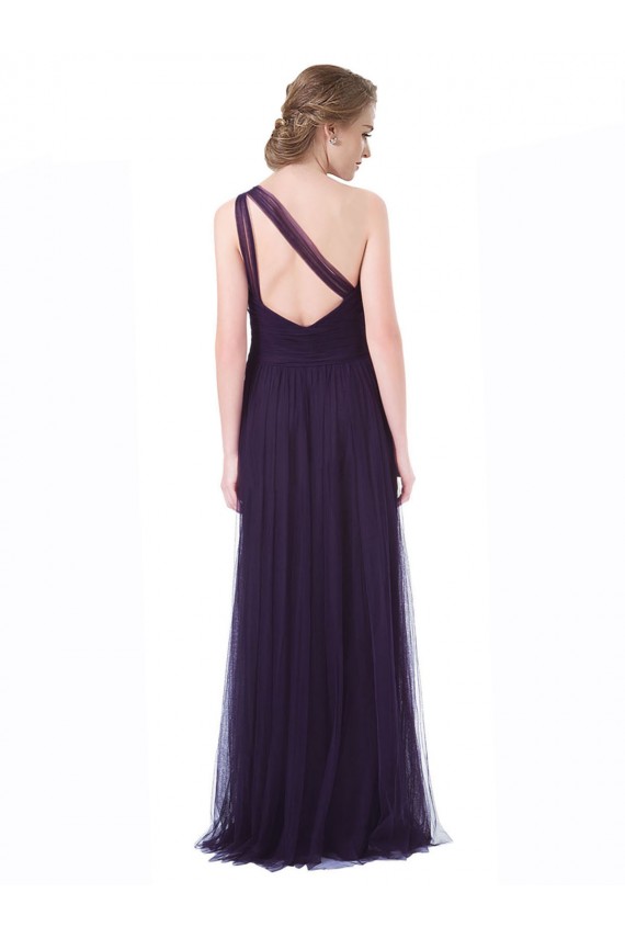 Outlet One Shoulder Long Tulle Bridesmaid Gown with Sheer Netting Strap UK
