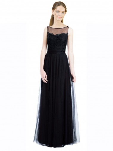 Outlet Full Length Tulle Bridesmaid Dress with Lace Bodice and Soft Tulle Illusion Top UK
