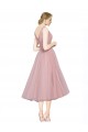 Outlet Short Tea Length Wide Strap Plunge Cross Over Neckline Tulle Cocktail Bridesmaid Dress UK