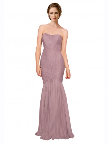 Outlet Mermaid Strapless Tulle Bridesmaid Dress with All Over Pleats UK