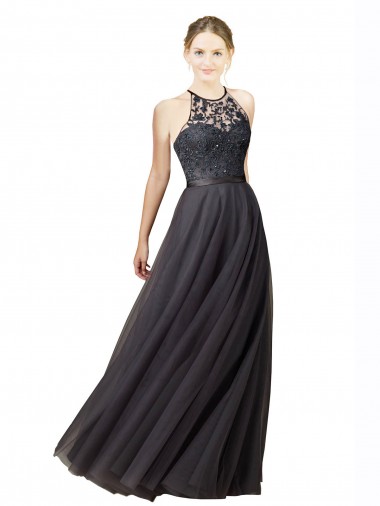Outlet Sweetheart Neckline Long Sleeveless Tulle Bridesmaid Dress with Lace Bodice UK
