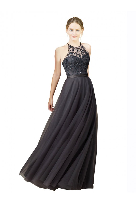 Outlet Sweetheart Neckline Long Sleeveless Tulle Bridesmaid Dress with Lace Bodice UK