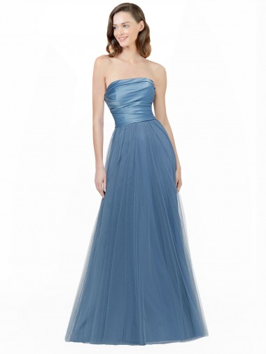 Outlet Long Strapless Bridesmaid Dress with Soft Tulle Overlay UK