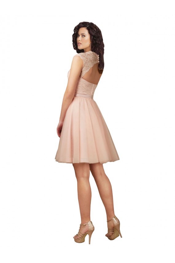 Outlet Lace and Tulle Bridesmaid Dress with Cap Sleeves and Keyhole Back UK