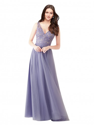 Outlet Sweetheart Tulle Bridesmaid Dress with Fully Embroidered V-Neck Bodice UK