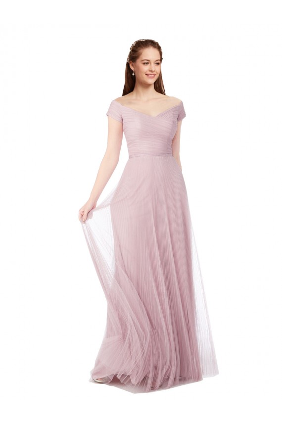 Outlet Off the Shoulder Long A-Line Tulle Bridesmaid Dress UK