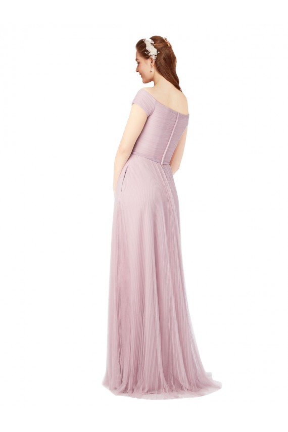 Outlet Off the Shoulder Long A-Line Tulle Bridesmaid Dress UK