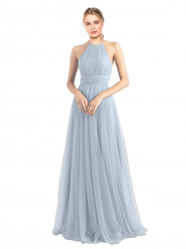 Outlet Halter Neckline Slim A-Line Tulle Bridesmaid Dress UK