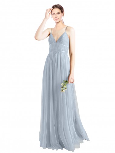 Outlet Spaghetti Straps V-Neck Slim A-Line Tulle Bridesmaid Dress UK