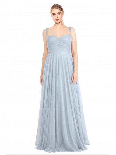 Outlet Sweetheart Spaghetti Straps Long Tulle Bridesmaid Dress with Criss Cross Back UK