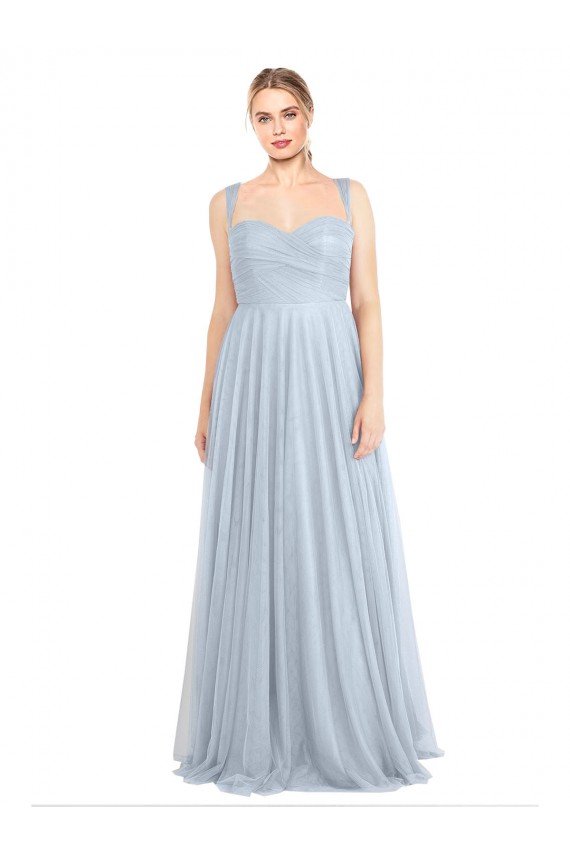 Outlet Sweetheart Spaghetti Straps Long Tulle Bridesmaid Dress with Criss Cross Back UK