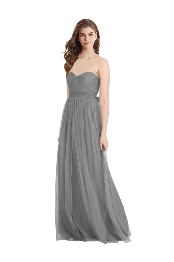 Outlet Shirred Strapless Bodice Long Tulle Bridesmaid Dress with Sweetheart Neckline UK
