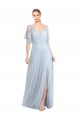 Outlet Floor Length Flutter Sleeves Long Tulle Bridesmaid Dress with Side Slit UK