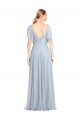 Outlet Floor Length Flutter Sleeves Long Tulle Bridesmaid Dress with Side Slit UK