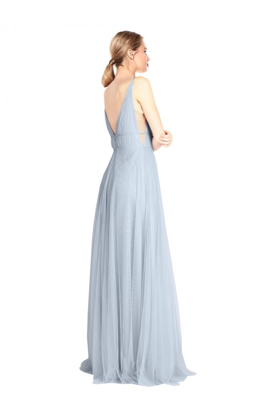 Outlet Plunging Deep V-Neck Long Tulle Bridesmaid Dress with V-Back UK