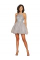 Outlet Halter Neckline Criss Cross Back Short Cocktail Dress with Beaded Lace Bodice UK