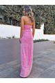 Outlet Halter Sleeveless Long Floor Length Velvet Sequin Prom Dress with Slit UK
