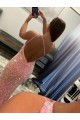 Outlet Open Back One Shoulder Sleeveless Long Sweep Train Velvet Sequin Prom Dress UK