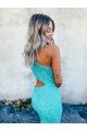 Outlet Mermaid One Shoulder Sleeveless Long Sweep Train Velvet Sequin Prom Dress UK