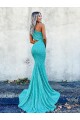 Outlet Mermaid One Shoulder Sleeveless Long Sweep Train Velvet Sequin Prom Dress UK