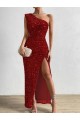 Outlet One Shoulder Sleeveless Long Floor Length Velvet Sequin Prom Dress with Slit UK