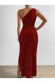 Outlet One Shoulder Sleeveless Long Floor Length Velvet Sequin Prom Dress with Slit UK