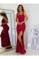 Outlet Square Neck Sleeveless Long Velvet Sequin Prom Dress with Slit UK
