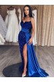 Outlet Sweetheart Sleeveless Long Sweep Train Velvet Sequin Prom Dress with Slit UK