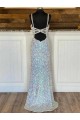 Outlet V-Neck Sleeveless Long Sweep Train Velvet Sequin Prom Dress UK
