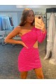 Outlet One Shoulder Long Sleeves Short Velvet Sequin Homecoming Dress / Prom Dress UK