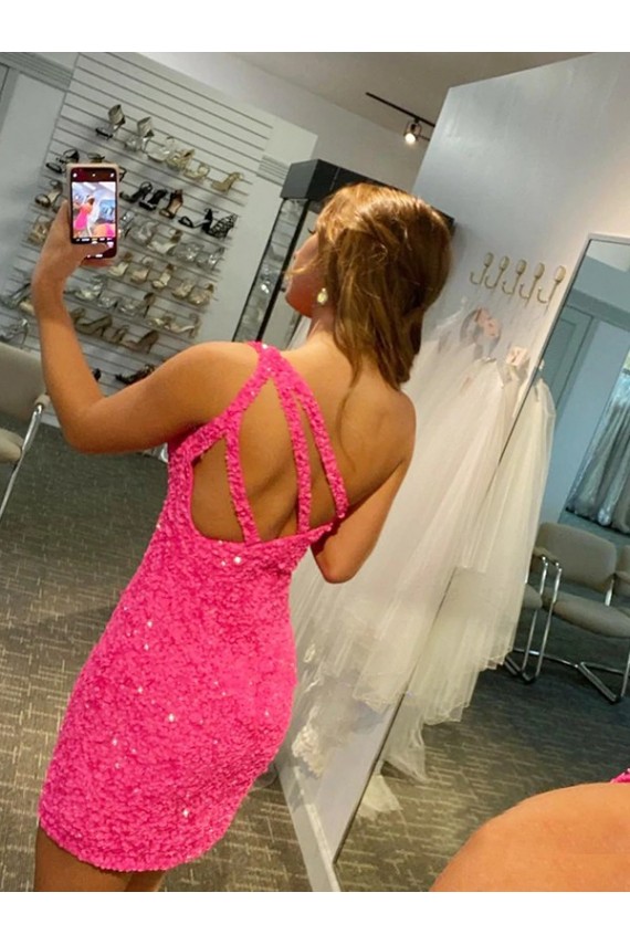 Outlet Short One Shoulder Sleeveless Velvet Sequin Homecoming Dress / Prom Dress UK