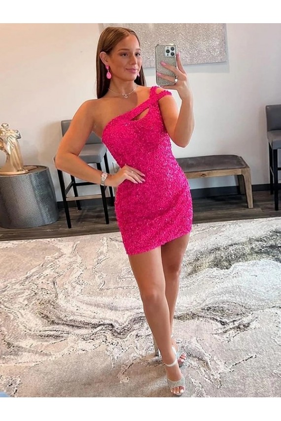 Outlet Velvet Sequin One Shoulder Sleeveless Short Homecoming Dress / Prom Dress UK