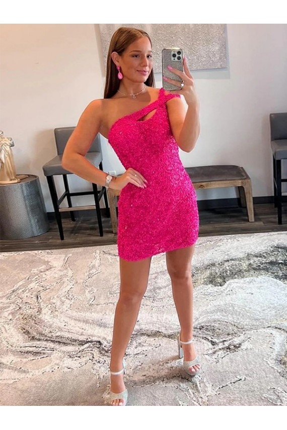 Outlet Velvet Sequin One Shoulder Sleeveless Short Homecoming Dress / Prom Dress UK