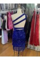Outlet One Shoulder Keyhole Sleeveless Short Velvet Sequin Homecoming Dress / Prom Dress UK