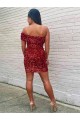 Outlet Short One Shoulder Sleeveless Velvet Sequin Cocktail Homecoming Dress / Prom Dress UK